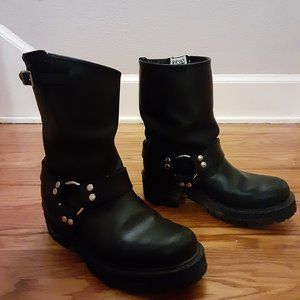 Vintage Frye Motorcycle Boots, Engineer Harness